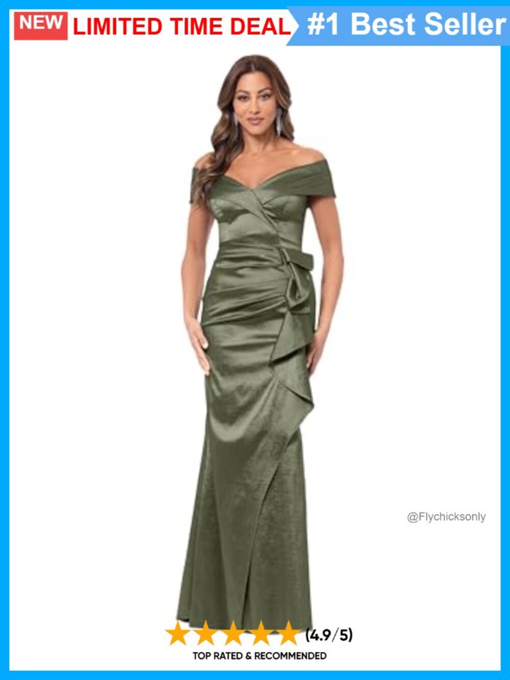 Off-The-Shoulder Sweetheart Neck Taffeta Gown with Side Sweep Detail